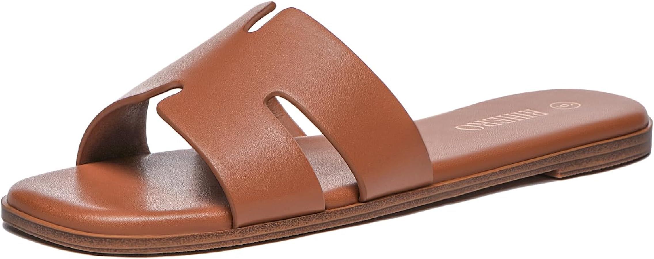 Rihero Women's Dressy Flat Sandals Comfortable Slip On Leather Slide Sandals | Amazon (US)