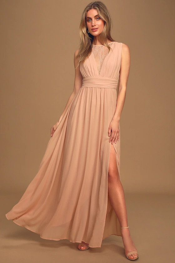 Dreamy Devotion Peach Lace Sleeveless Maxi Dress | Lulus (US)