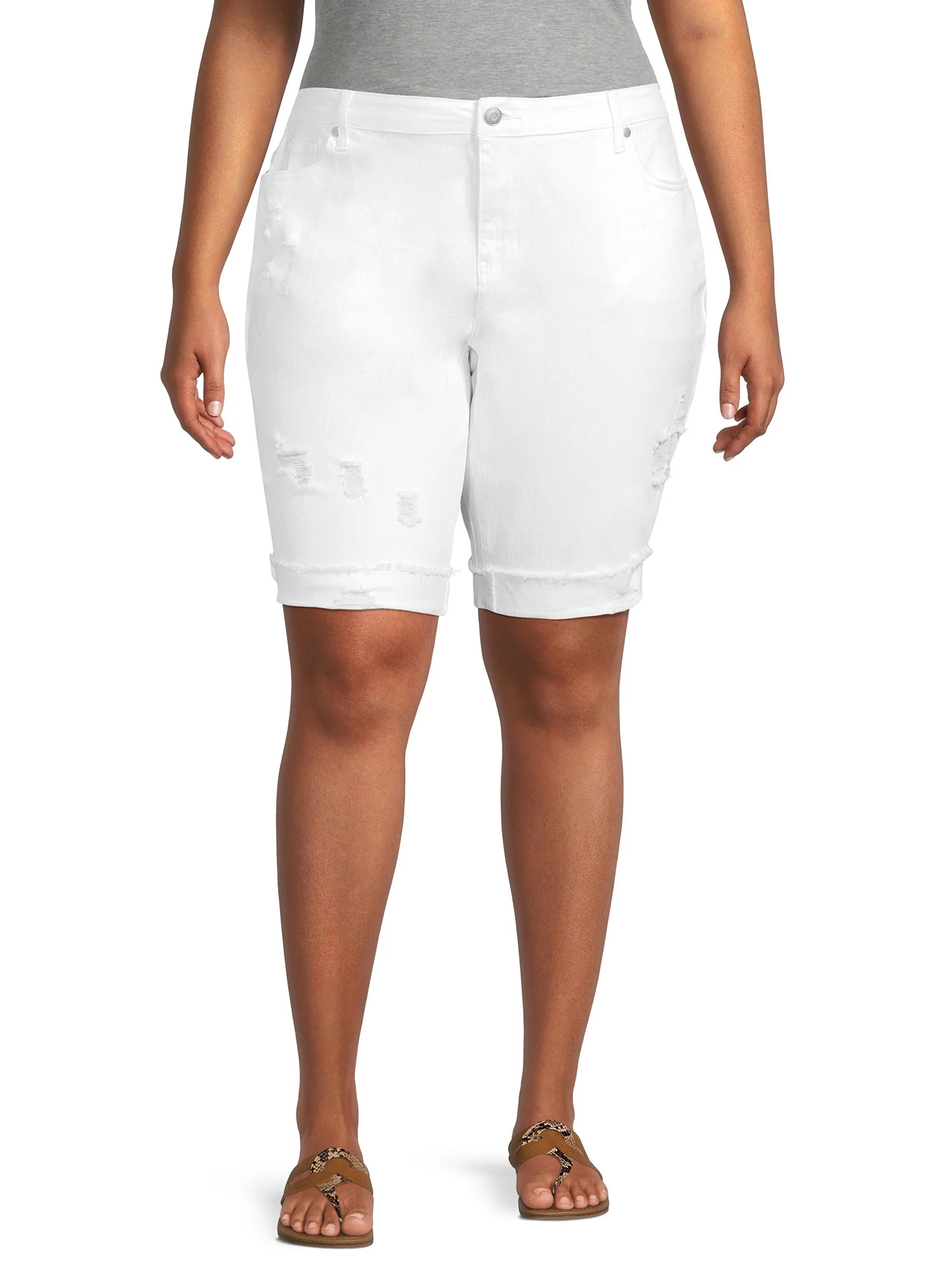 Alivia Ford Women's Plus Size Vintage Stretch Destructed Roll-Cuff Bermuda Short | Walmart (US)