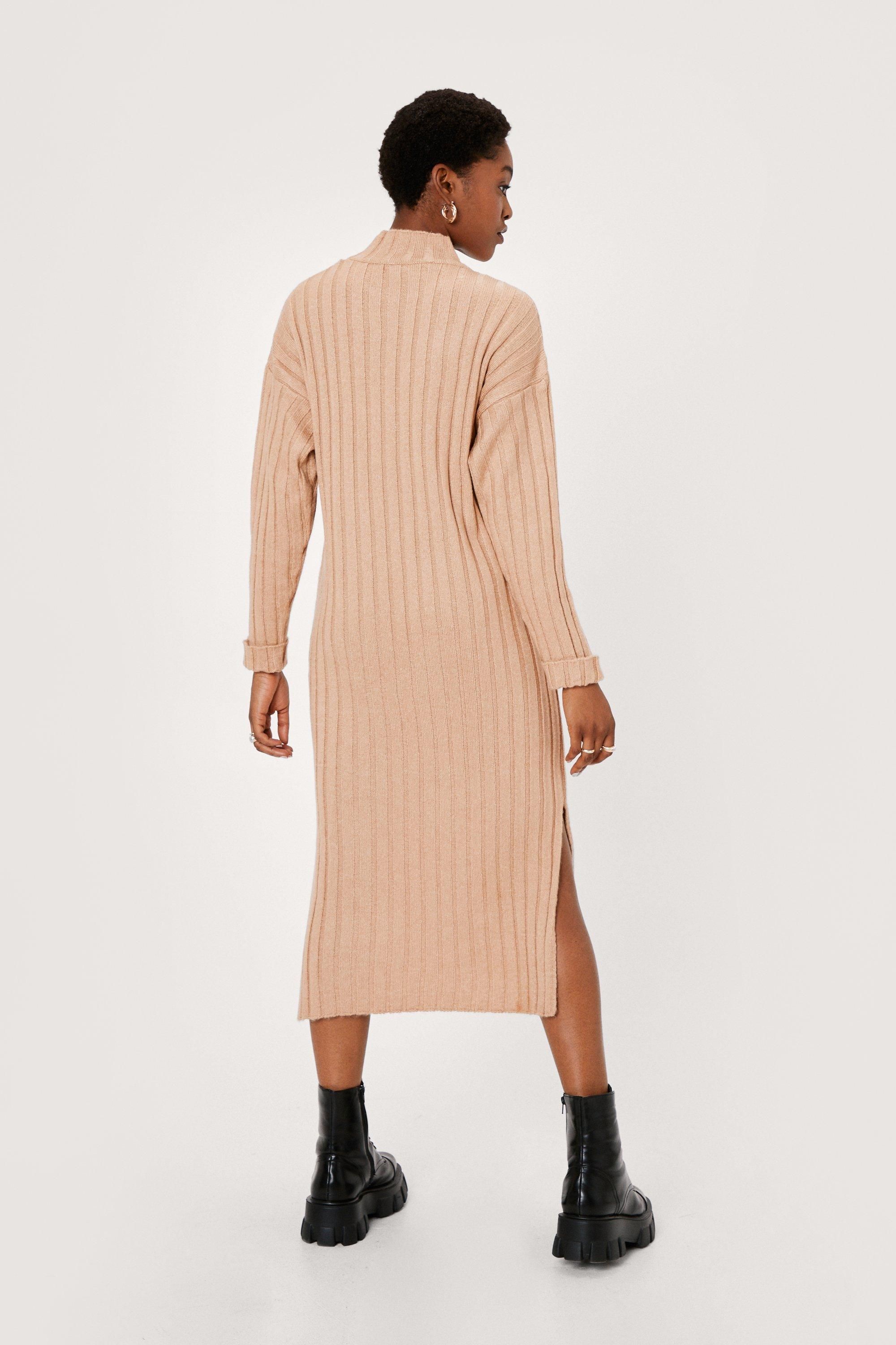 Wide Ribbed Turn Cuff Midi Sweater Dress | Nasty Gal (US)