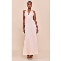 Cream Satin V Neck Maxi Dress | PrettyLittleThing UK