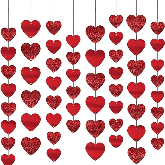 90 Hearts Valentines Day Decorations Heart Garland Felt Banner Red Heart Shape Hanging String Gal... | Amazon (US)