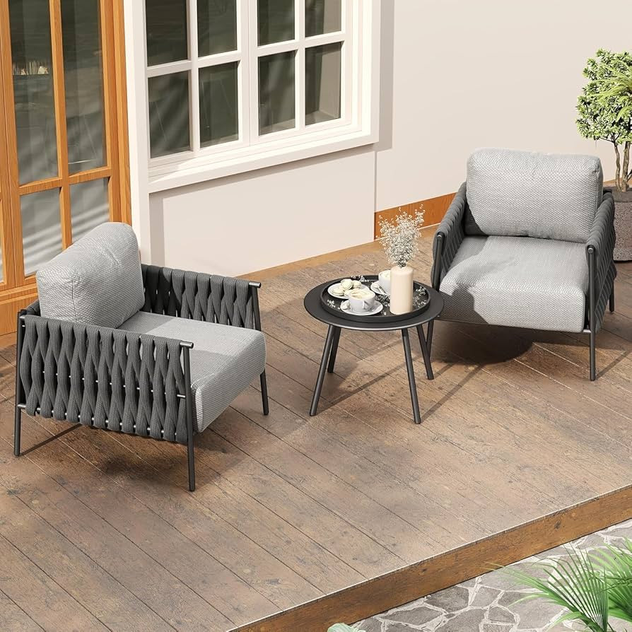 EAST OAK 3-Piece Patio Furniture Set | Armchairs & Coffee Table | Outdoor Furniture with Cushions... | Amazon (US)