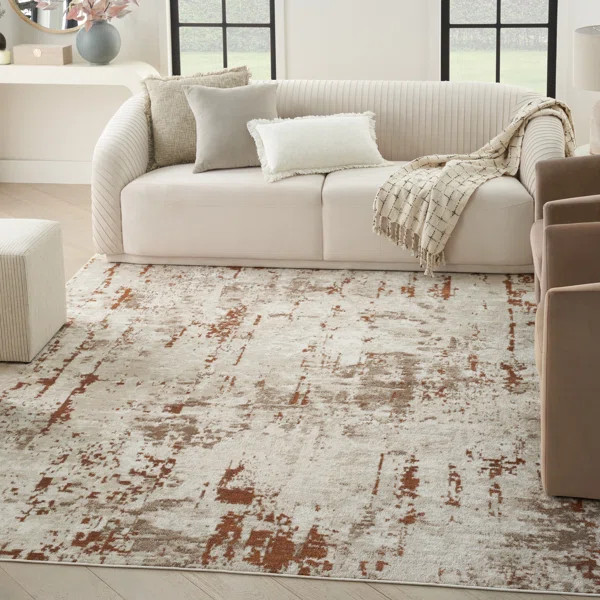 Bordas Abstract Modern Machine Woven Area Rug Area Rug in Ivory/Rust | Wayfair North America