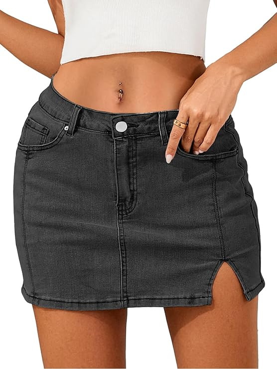 Bosmeer Jean Skirts for Women Stretchy Mini Skirt Side Slit with High Waisted Summer Casual Denim... | Amazon (US)