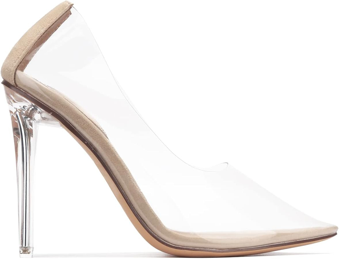 Women's Pointed Toe Clear Heels - Transparent Upper, 3.75 inch Lucite Heel & Genuine Leather Inso... | Amazon (US)