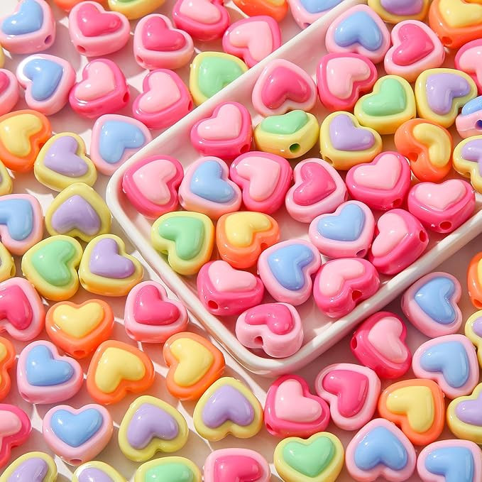 150pcs Acrylic Beads Colorful Heart Beads Rainbow Heart Beads for Jewelry Making Handmade DIY Bra... | Amazon (US)