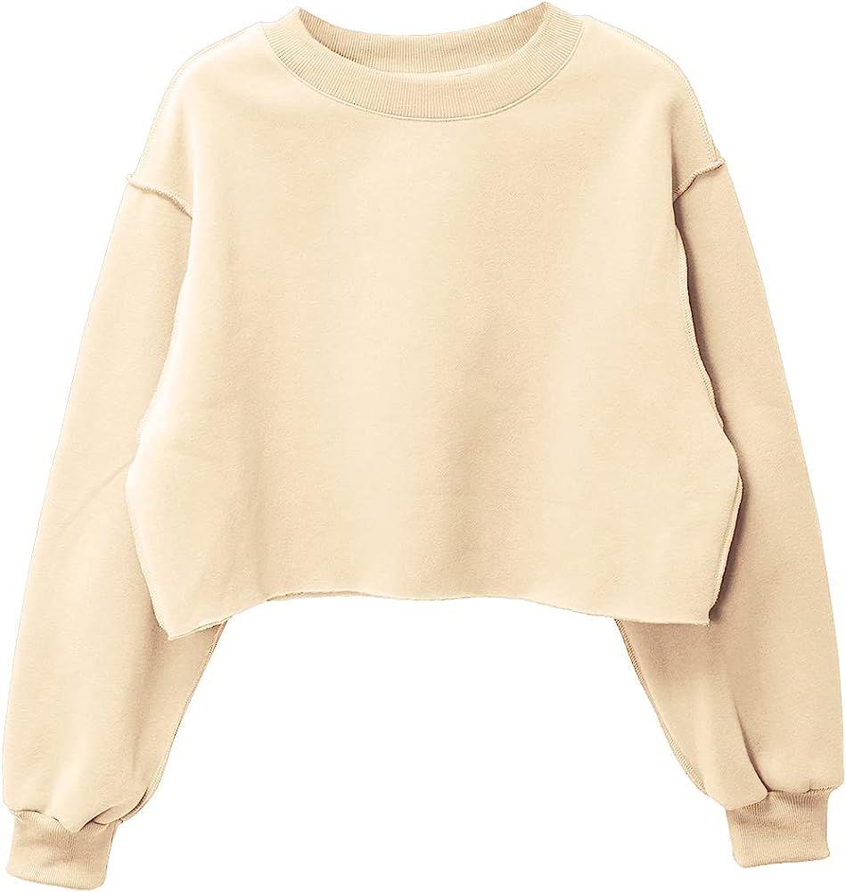 Amazhiyu Women Cropped Sweatshirt Long Sleeves Pullover Fleece Crop Tops | Amazon (US)