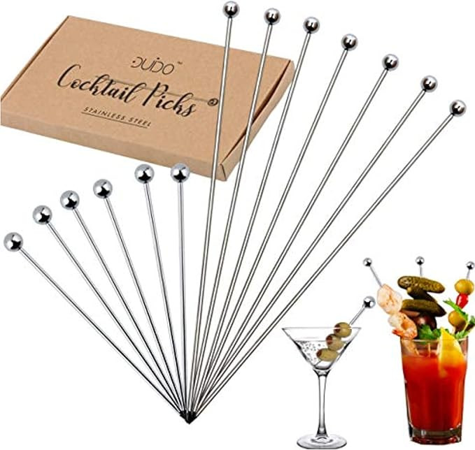 Cocktail Martini Picks and Stirrers Toothpicks – (12 Pack / 4 & 8 Inch) Reusable Cocktail Picks... | Amazon (US)