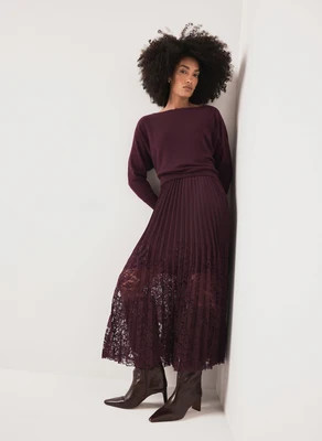 Burgundy Lace 2-in-1  Midi Dress | Mint Velvet