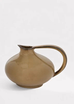 Large Ceramic Pitcher Vase with Handle in Caramel Glaze - 8.25" Tall | Afloral