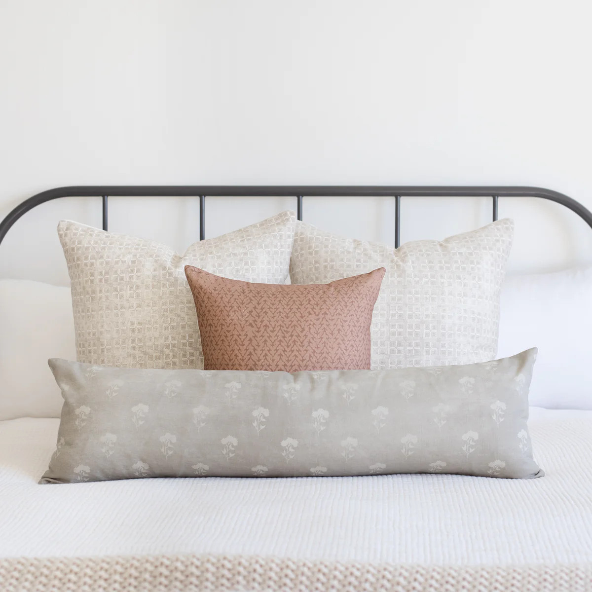 Fleur Gray Floral - Lumbar Pillow Cover 12x20" | 12x40" | Woven Nook