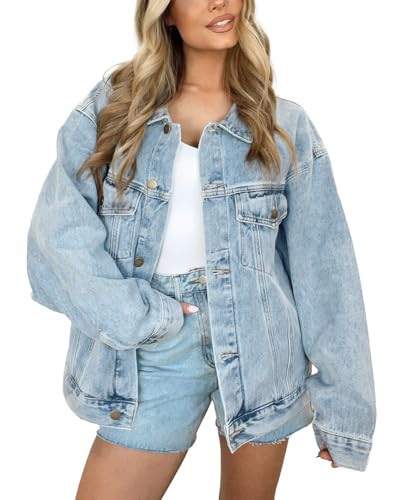 Kedera Women's Oversized Jean Jacket Long Blue Denim Jacket Long Sleeve Button Down Trucker Jacke... | Amazon (US)