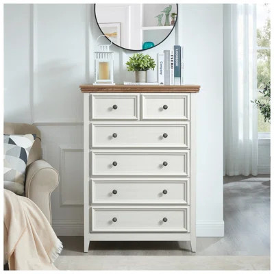 Modern 6 Drawer Dresser, Beige Chest of Drawers with Metal Slides - Farmhouse Style Bedroom Storage Cabinet for Clothes Organization | Wayfair North America