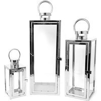 Allgala 3-Pc Set Jumbo Luxury Modern Indoor/Outdoor Hurricane Candle Lantern With Chrome Plated Structure & Tempered Glass-Cuboid | Etsy (US)