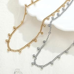 18K Gold Plated Chain Necklace Dainty Boho Beaded Necklace Womens Layering Necklaces | Amazon (US)