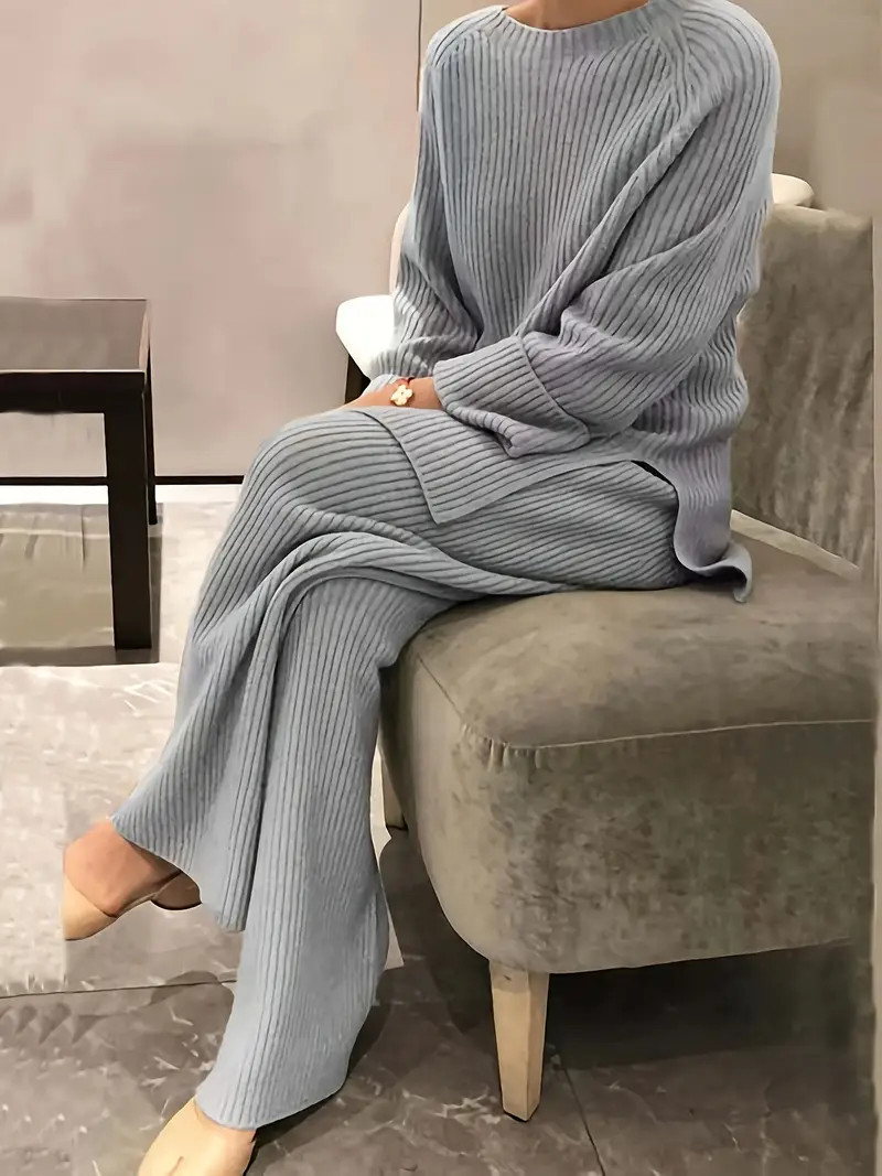 Casual Solid Two piece Set Long Sleeve Split Top Pants - Temu | Temu Affiliate Program