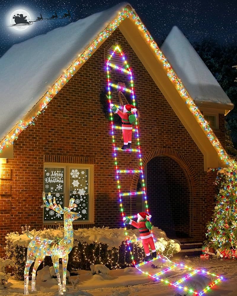 Christmas Decorations Lights Outdoor, 9.8ft Christmas Ladder Lights with Timer, 8 Modes, Patent D... | Amazon (US)