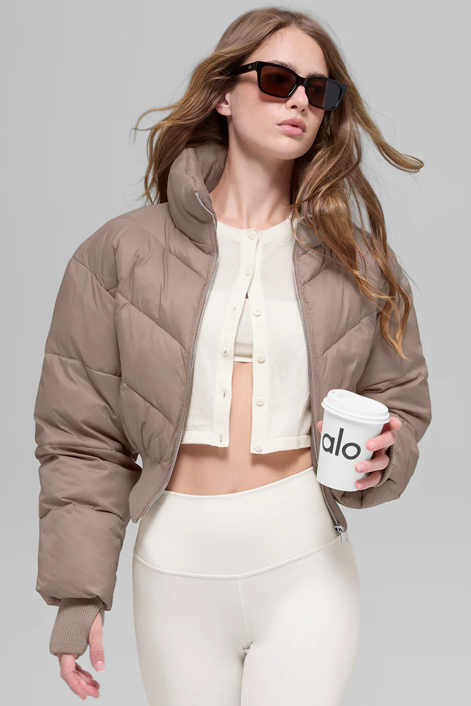 ALO | Cropped Atmosphere Puffer Jacket in Chai Latte Brown, Size: Large | Alo Yoga (US)