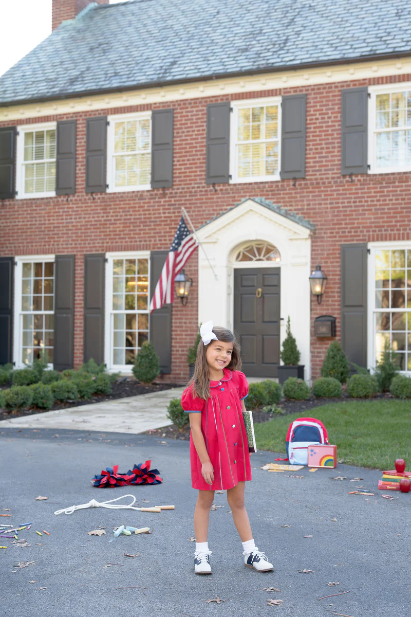 Tabitha's Teacher's Pet Dress - Richmond Red with Wood Boat Blue, Buck | The Beaufort Bonnet Company