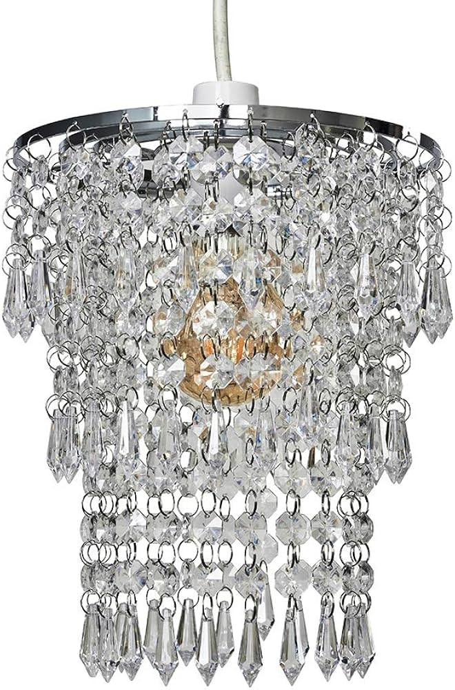 MiniSun | Modern Chrome Chandelier with Clear Acrylic Jewel Droplets | Pendant Lights, Home Déco... | Amazon (UK)