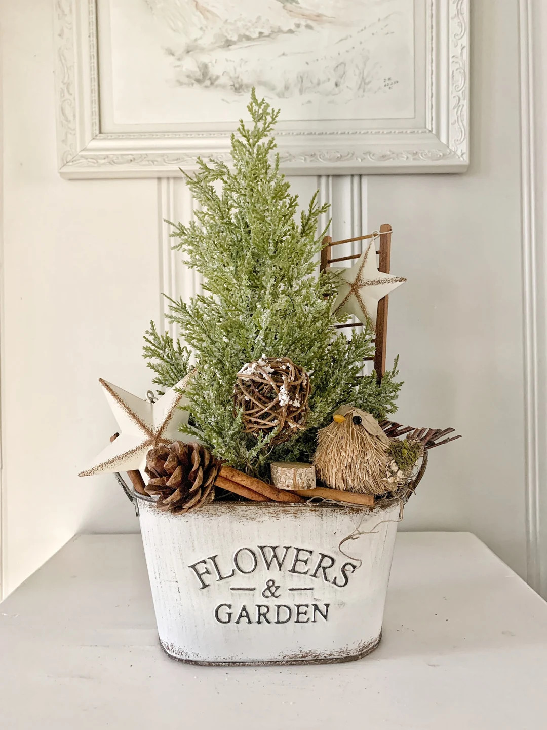 Winter Tree Table Decor Arrangement Rustic Holiday Decor - Etsy | Etsy (US)