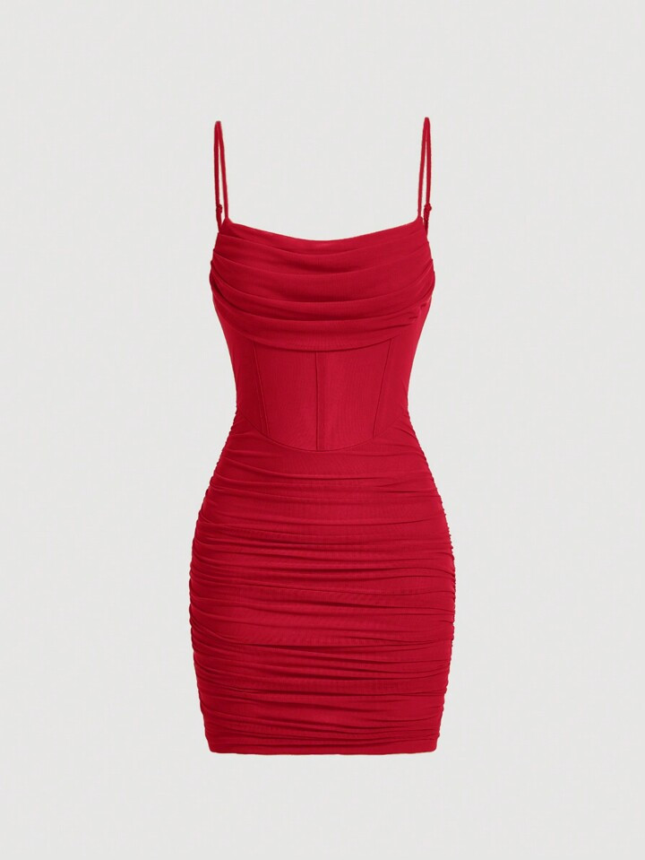 SHEIN MOD Jednolity Pomarszczona Siatka Sukienka Na Ramiączkach | SHEIN