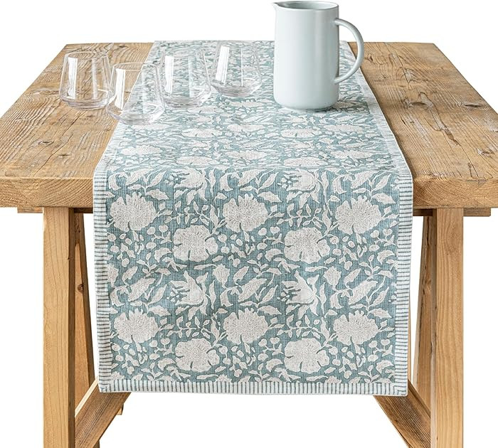 Over&Back 18x90 Hand-Blocked Printed Cotton Table Runner - Washable Table Runners for a Custom Ho... | Amazon (US)