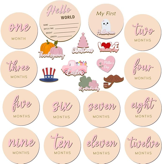 Monthly Baby Milestone Maker Discs, Baby Milestone Signs for Newborn Baby, Hello World Newborn Si... | Amazon (US)