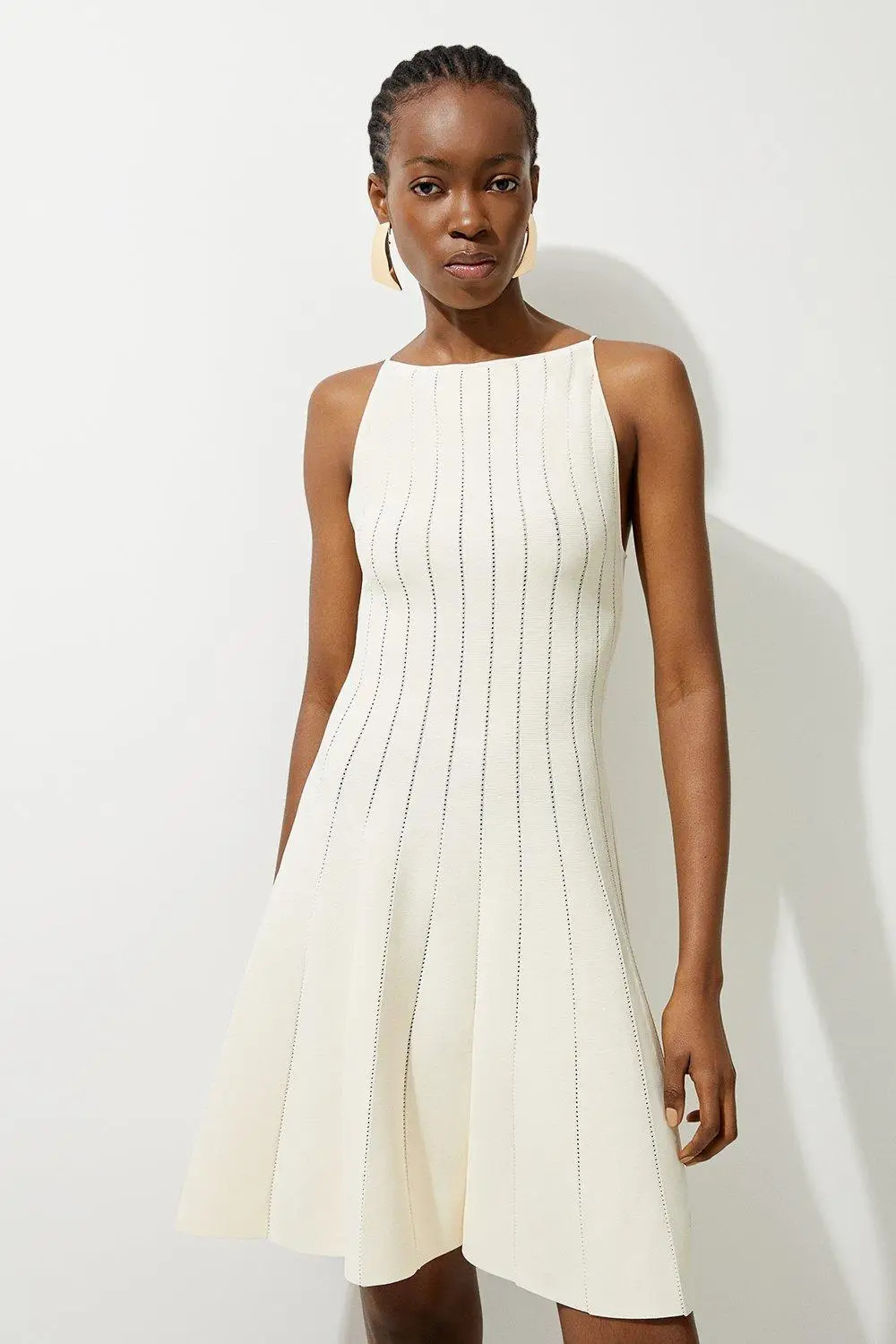 Viscose Blend Sheer Detail Knit Flippy Mini Dress | Karen Millen