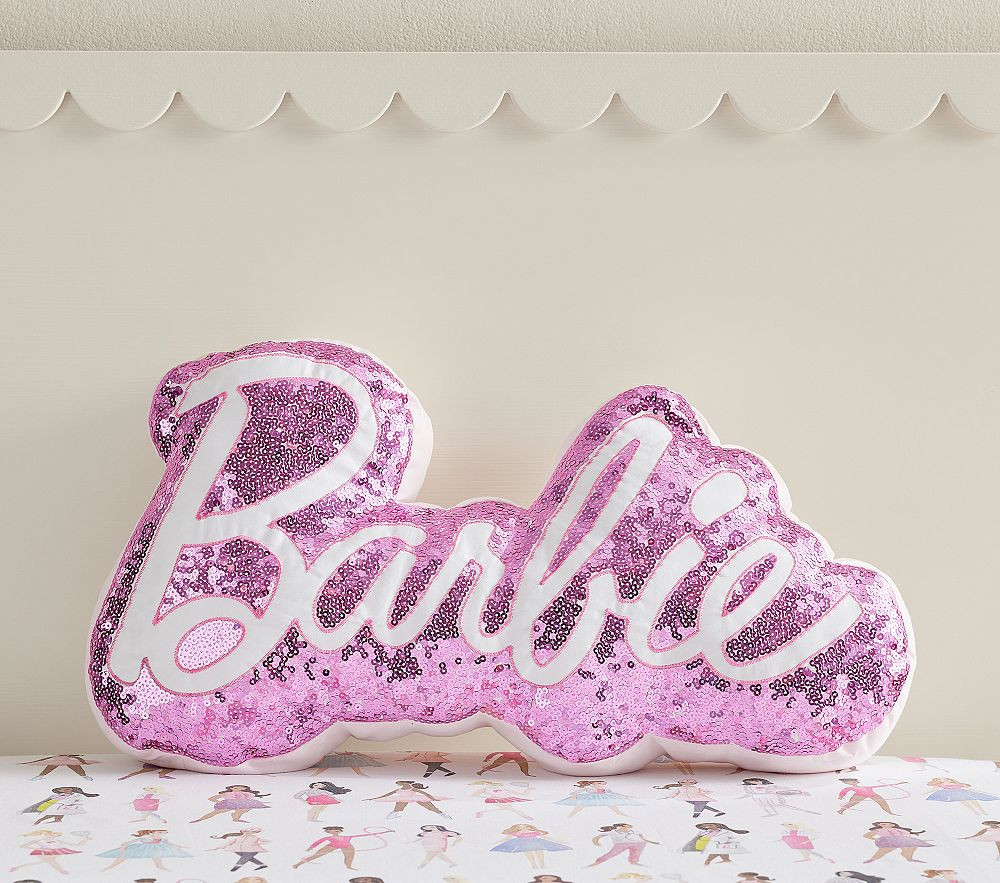 Barbie(TM) Logo Shaped Pillow, Pink | Pottery Barn Kids