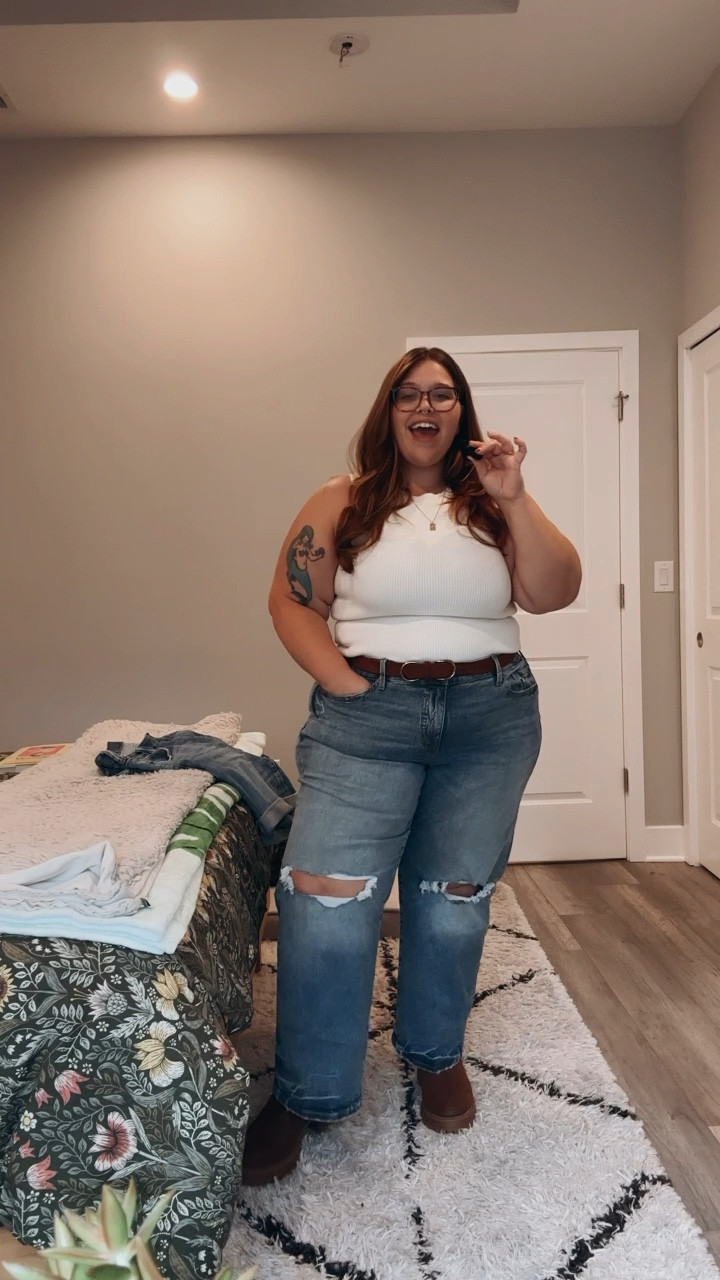 Plus size fall outfit idea | plus size wide leg jeans, cream sweater tank top, wide width lug Chelsea boots 🍁

#LTKSeasonal #LTKstyletip #LTKcurves