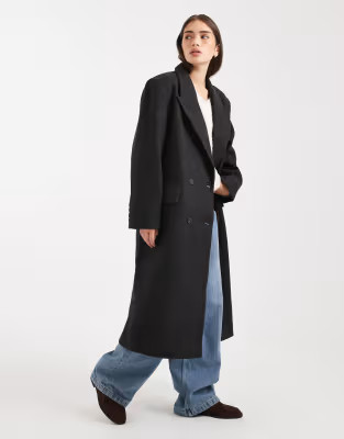 ASOS DESIGN oversized dad coat in black melange | ASOS (Global)