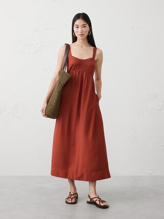 Gathered Empire-Waist Midi Dress | Banana Republic Factory
