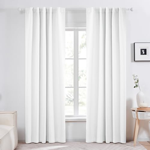 Deconovo Pure White Curtains for Living Room, Back Tab and Rod Pocket Curtain for Bedroom 84 Inches Long for Sliding Door, 42x84 Inch, 2 Panels | Amazon (US)