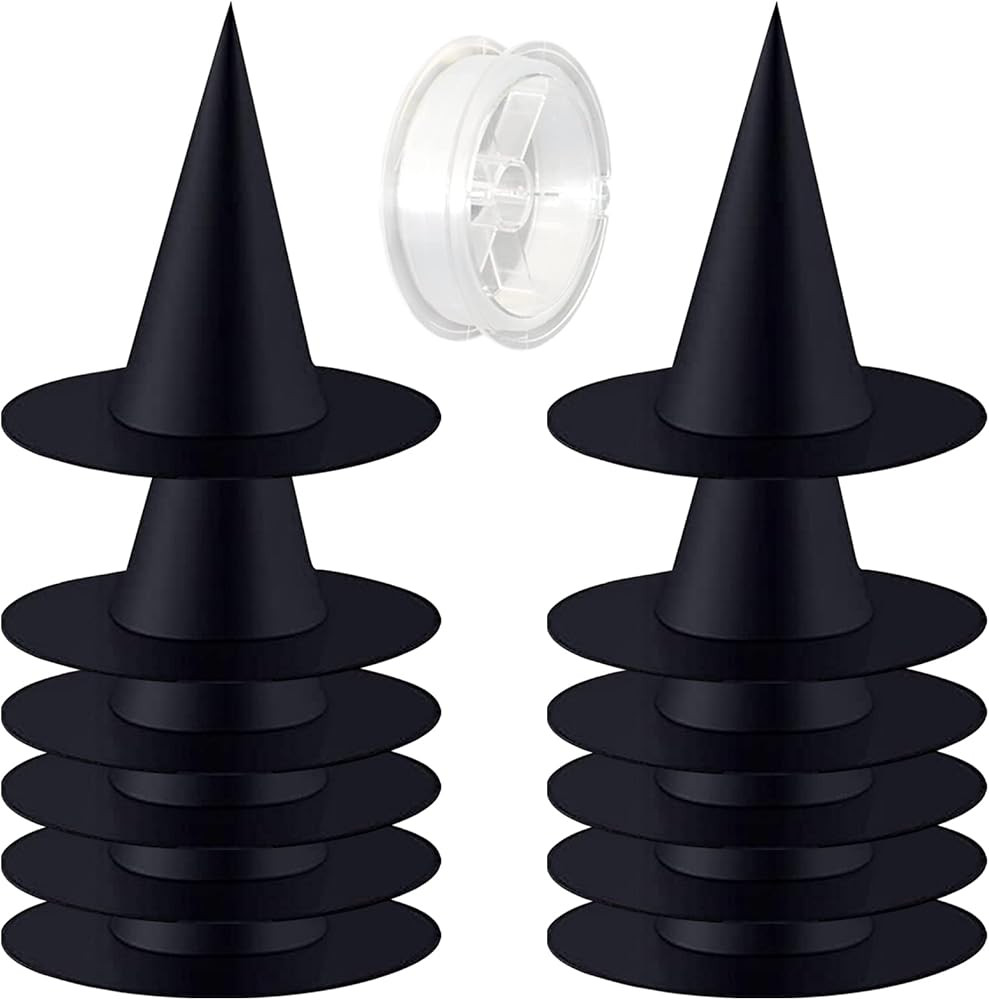 ZeeDix 12 Pcs Halloween Black Witch Hats- Halloween Hanging Decorations Witch Hat with 328 Feet H... | Amazon (US)