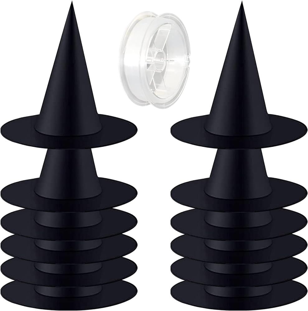 ZeeDix 12 Pcs Halloween Black Witch Hats- Halloween Hanging Decorations Witch Hat with 328 Feet H... | Amazon (US)