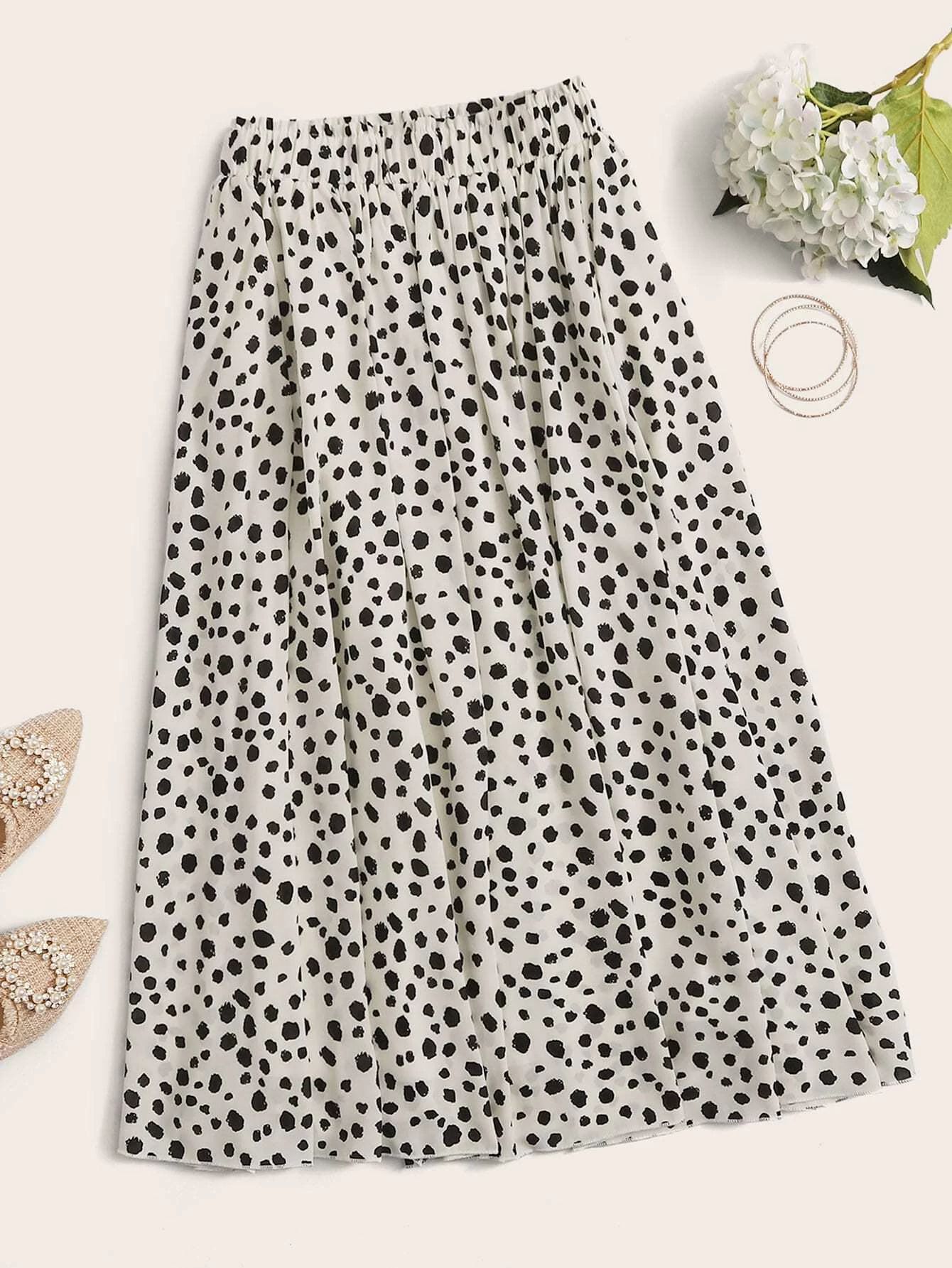 Plus Dalmatian Print Elastic Waist Midi Skirt | SHEIN