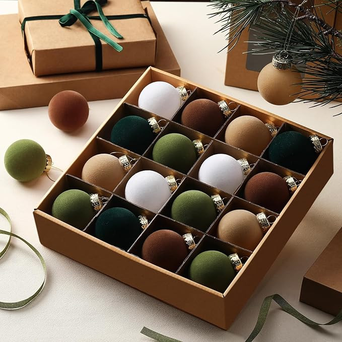 24 Pcs Velvet Christmas Ornaments 2.36 Inch Neutral Shatterproof Plastic Velvet Balls Flocked Orn... | Amazon (US)