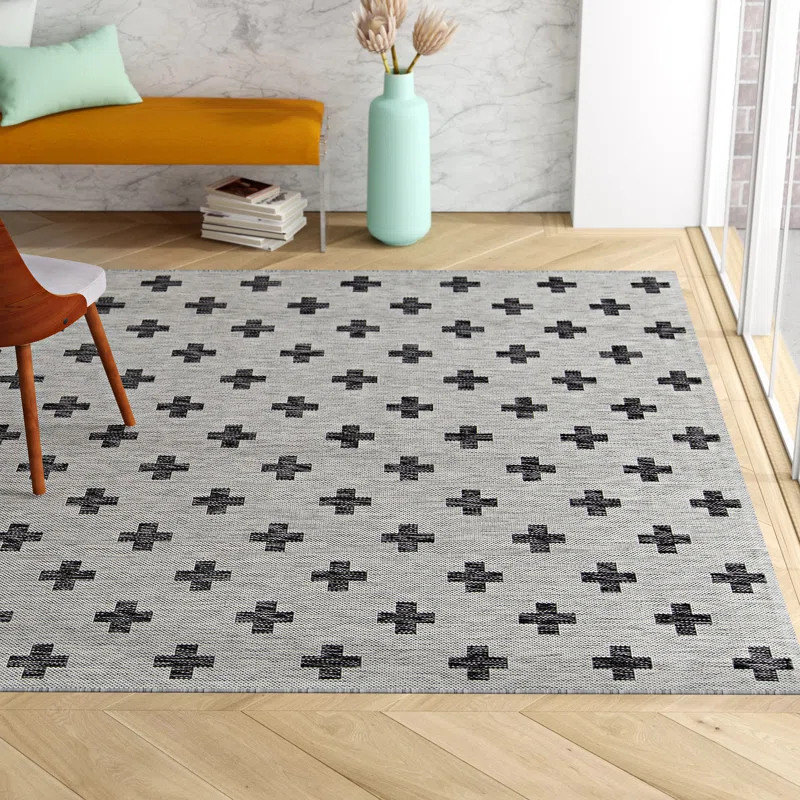 Umbria Geometric Gray/Black Indoor / Outdoor Area Rug | Wayfair Professional
