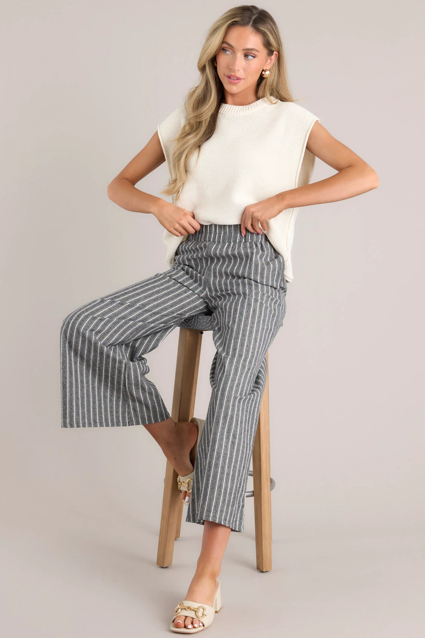 All I Needed 100% Cotton Charcoal Stripe Pants | Red Dress