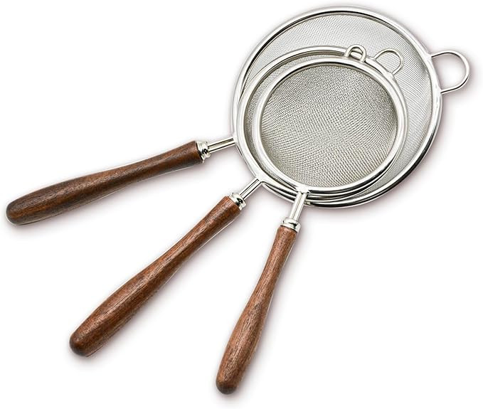 3 Set Mesh Strainer for Kitchen, Colander Skimmer 304 Stainless Steel with Wooden Handle, Sieve S... | Amazon (US)