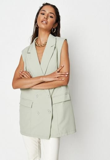 Missguided - Tall Sage Sleeveless Oversized Blazer | Missguided (US & CA)