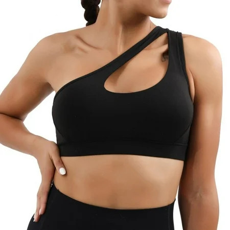 Women One Shoulder Sports Bra Removable Padded Yoga Top Wirefree Sexy Sports Tank Tops for Yoga Gym Running Workout | Walmart (US)