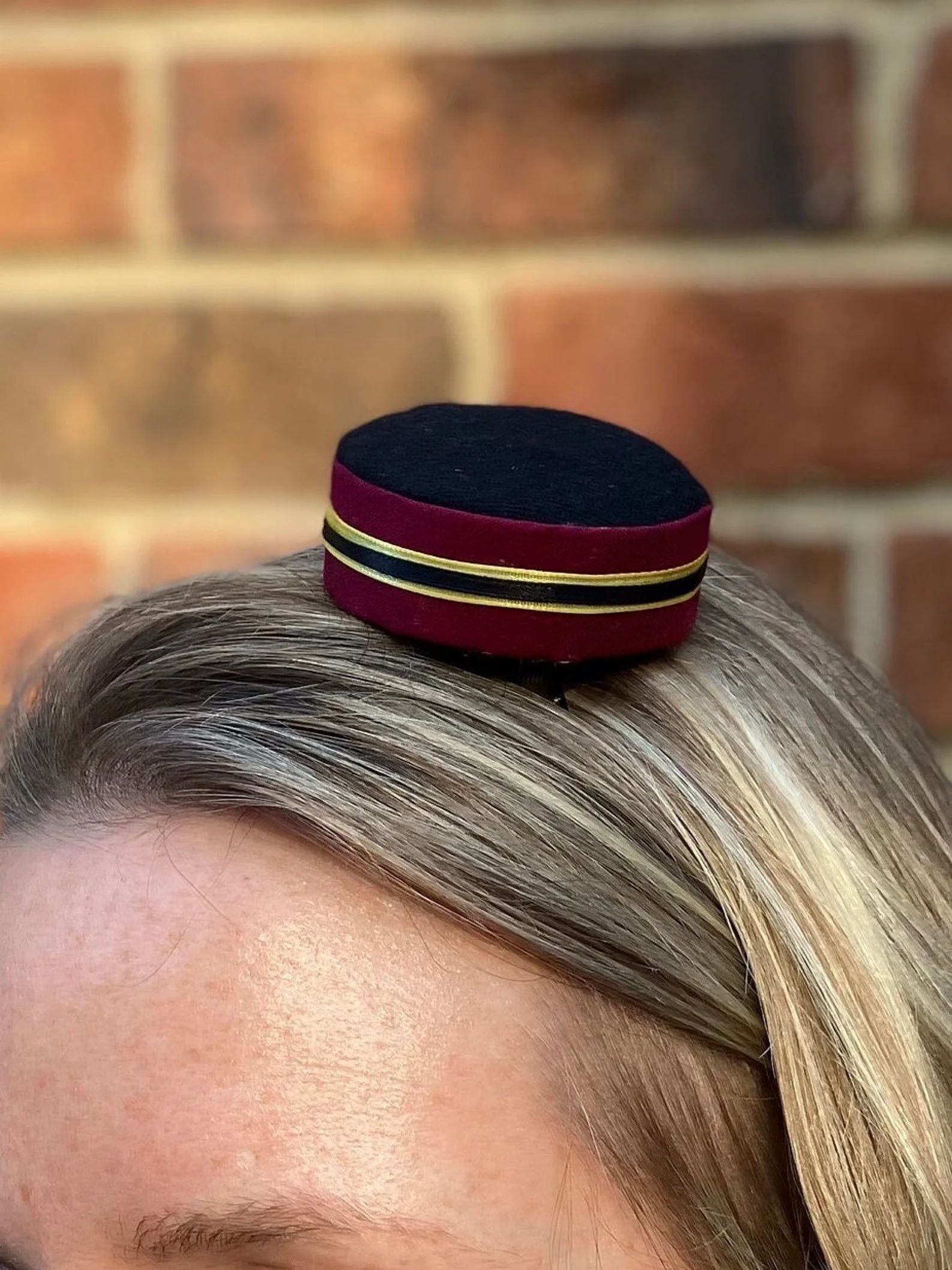 Bellhop Mini Pillbox Hat Burgundy and Black Fascinator Elevator Attendant, Cigarette Seller, Ushe... | Etsy (US)