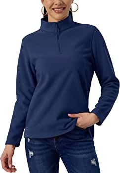 MAGCOMSEN Women's Quarter Zip Fleece Pollover Sweatshirts Long Sleeve Stand Collar Solid Casual T... | Amazon (US)
