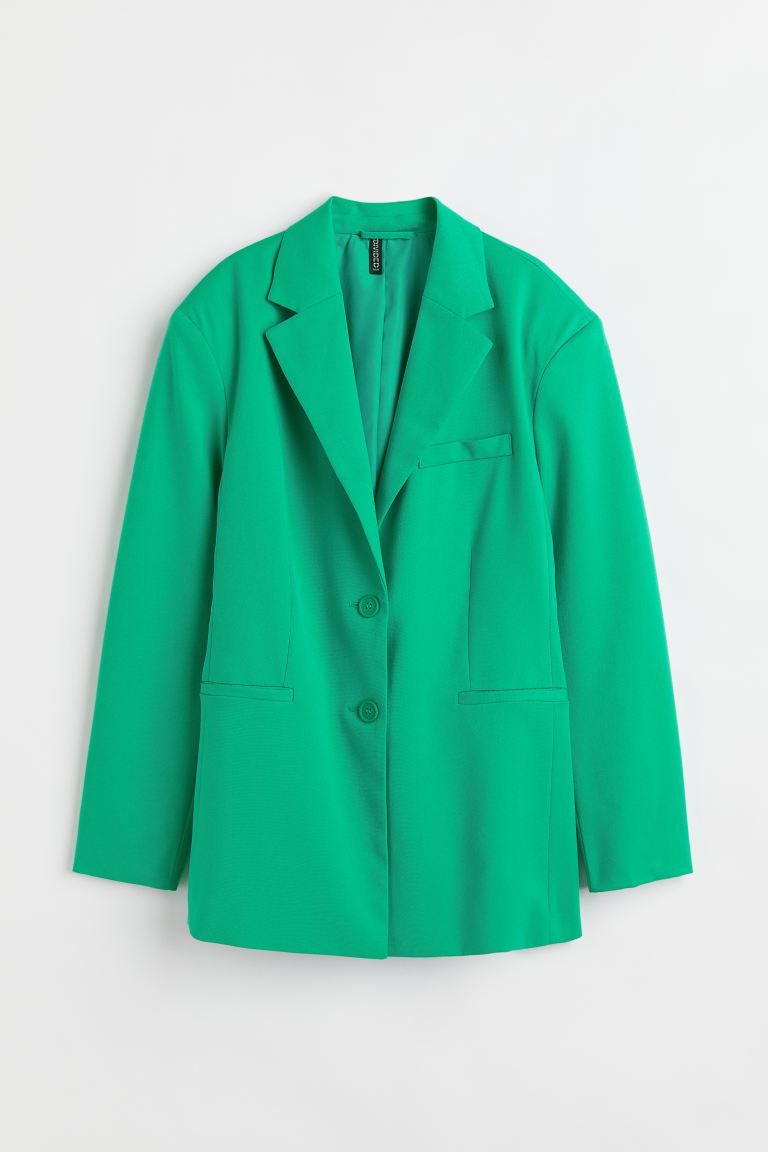 Conscious choice  Long, relaxed-fit jacket in woven fabric. Notched lapels, buttons at front, sho... | H&M (US)