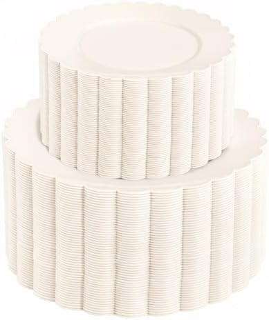 supernal 100pcs Ivory Plastic Plates Fancy Disposable Scalloped Plates for Party Heavy Duty for P... | Amazon (US)