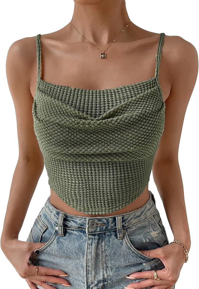 SHENHE Women's Crochet See Through Hollow Out Square Neck Sleeveless Backless Draped Crop Cami To... | Amazon (US)