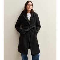 Women's Black Unlined Hooded Wrap Coat New Look | New Look (UK)